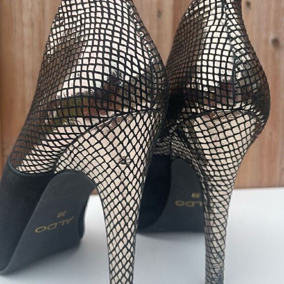 Aldo High Heels Black Silver Size 8.5 Stiletto Round Toe Sexy Pumps - Picture 11 of 12